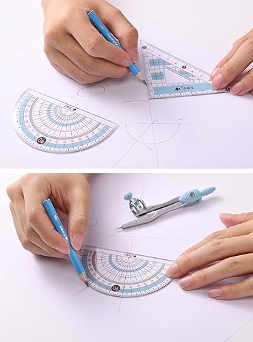 Miniatura 3 de Juego de 8 brújulas/matemáticas para estudiantes con caja de almacenamiento inastillable, juego de geometría para la escuela, incluye regla,