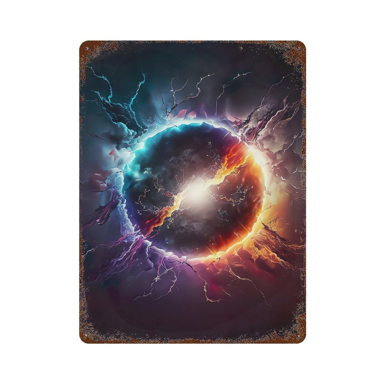Garage Style Vibrant Exploding Planet Distressed Metal Wall Sign 15.7"x11.8", Novelty Wall Decor for Bar And Workshop