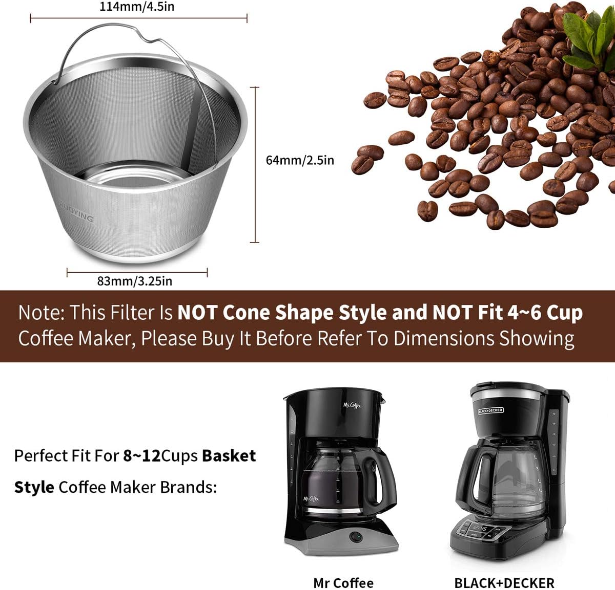 8-12 Cup Reusable Basket Permanent Coffee Filters, Perfect Fit 8-12 Cup Hamilton Beach Cuisinart Basket-Style Coffee Maker Filters (Hamilton Beach): Home & Kitchen