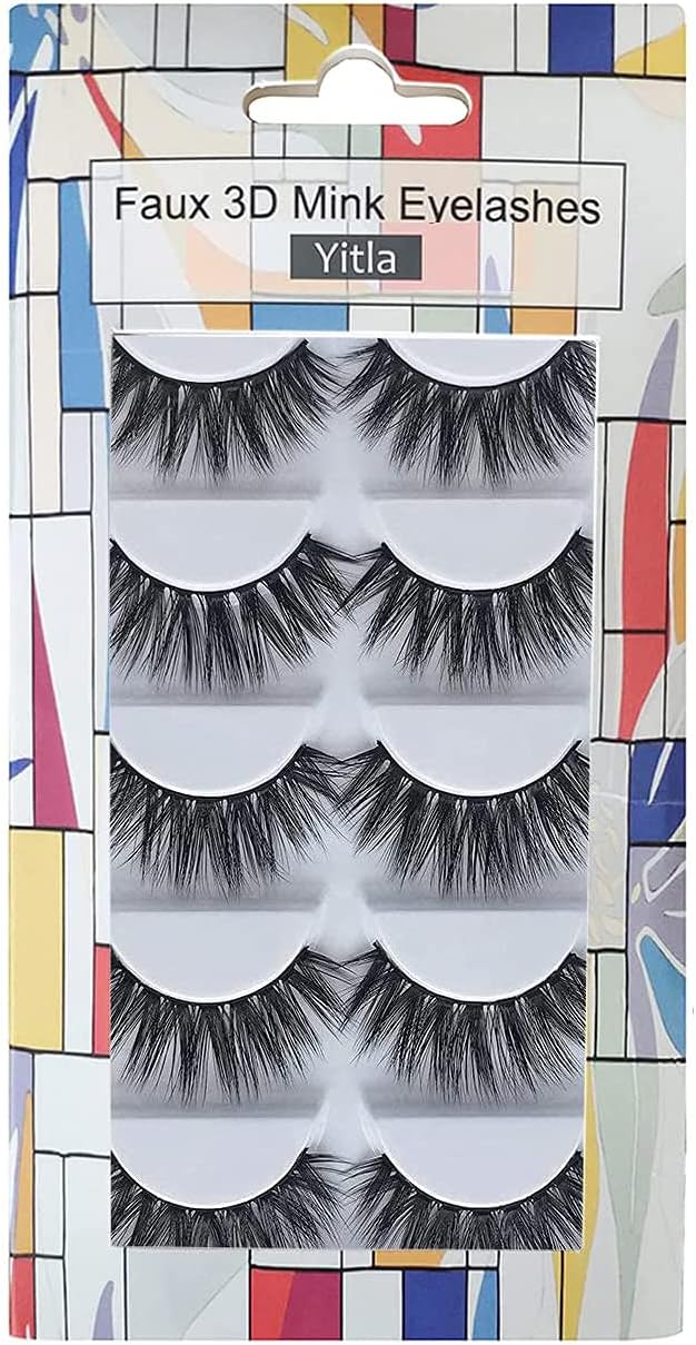 False Eyelashes Set,Professional 5 Pack Faux 3D Mink Eyelashes, Thick Long Multilayer Fluffy False Eyelashes With Free Precision Eyelashes Clip (5 pairs)
