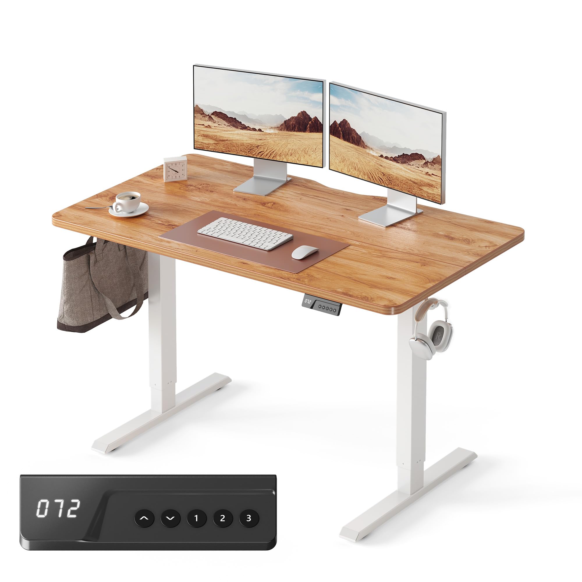 FEZIBO Electric Standing Desk Adjustable Height, 48 x 24 Inch Sit and Stand Desk, Home Office Desk, Ergonomic Workstation Computer Desk, Light Rustic