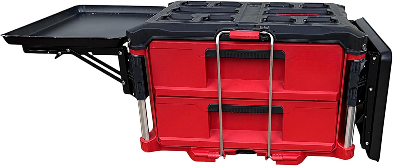 Quick Detaching/Folding Steel Table, Compatible with Milwaukee Packout Toolbox