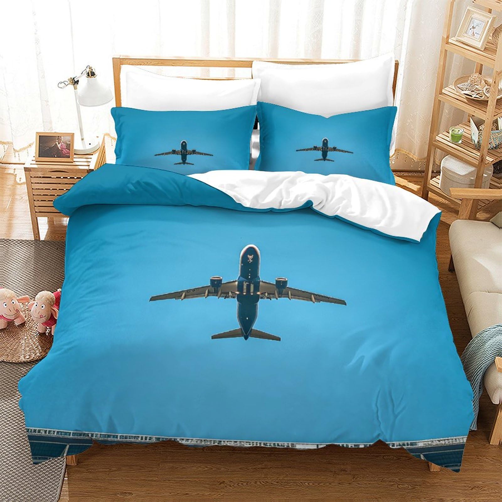 P1S9U7W5Y Aviation Theme 3D Printed Duvet Cover Set 3pcs Microfiber Airplane Bedding Set Double（200x200cm）