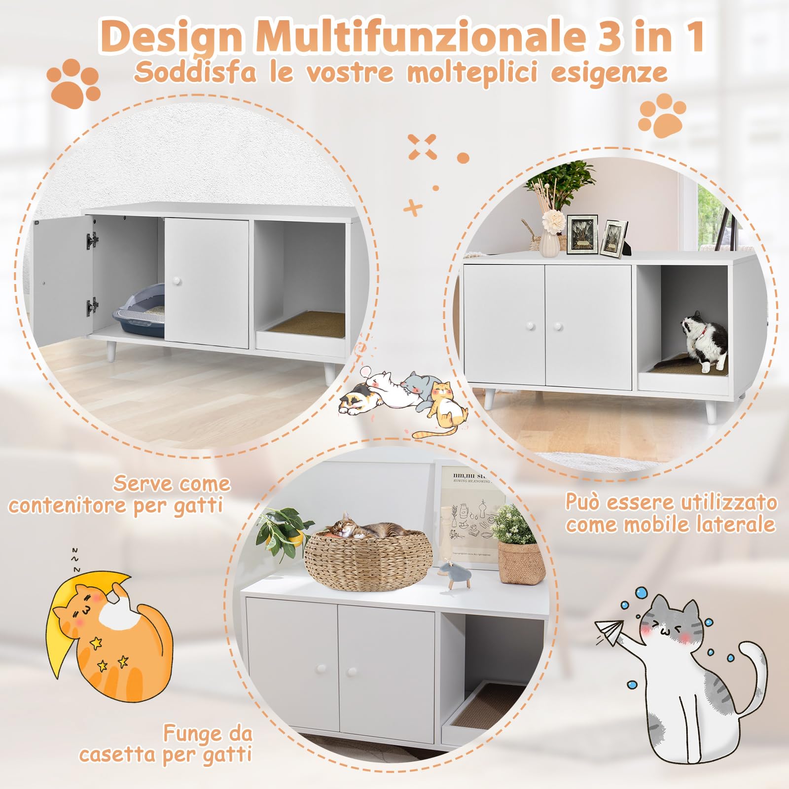 COSTWAY Mobile Lettiera per Gatti 90 x 50 x 50 cm, Bianco