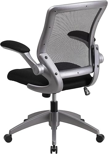 Miniatura 8 de Flash Furniture Kale Silla de oficina ergonómica giratoria de malla negra con marco gris y brazos abatibles