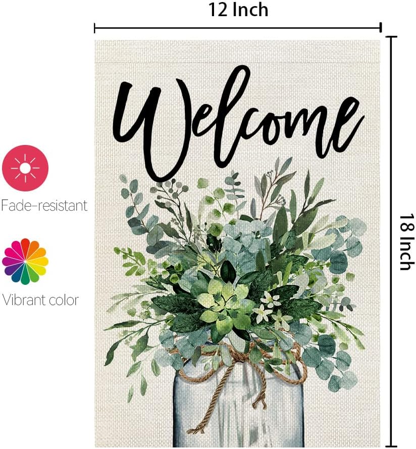 CROWNED BEAUTY Spring Eucalyptus Mason Jar Garden Flag 12x18 Inch Double Sided for Outside Welcome Burlap Small Yard Flag Green - Image 6