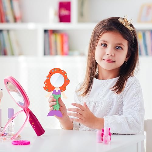 Miniatura 4 de Fennoral Paquete de 12 espejos de madera para niños, para hacerte dueño de sirena, bricolaje para pintar artes y manualidades de madera para niñas,
