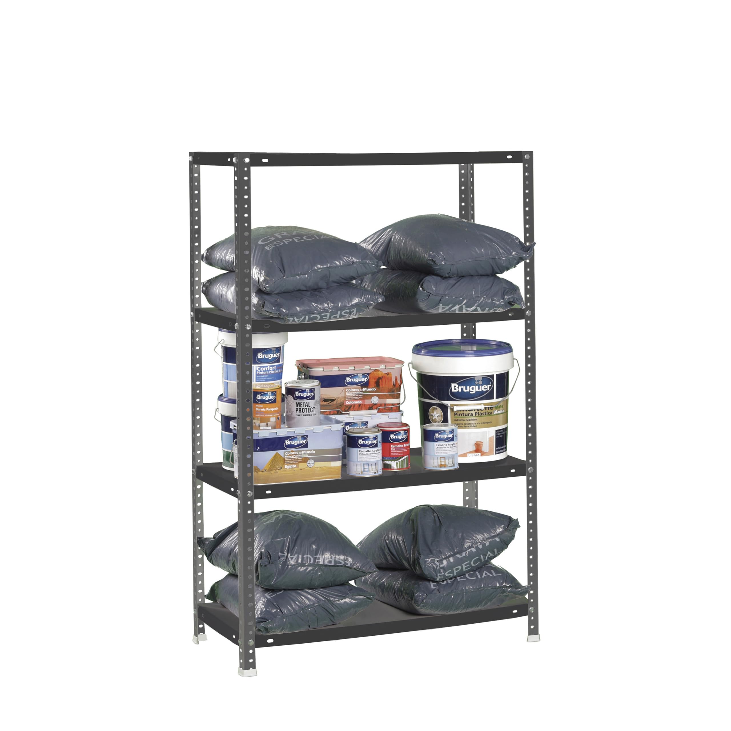 Simon Rack Estantería Metálica 1500x1000x400 mm - Comfort | 4 Alturas, Bandeja Metal, 100 kg de Punto Flexión, Antracita, Pintura anticorrosión, Montaje con tornillo