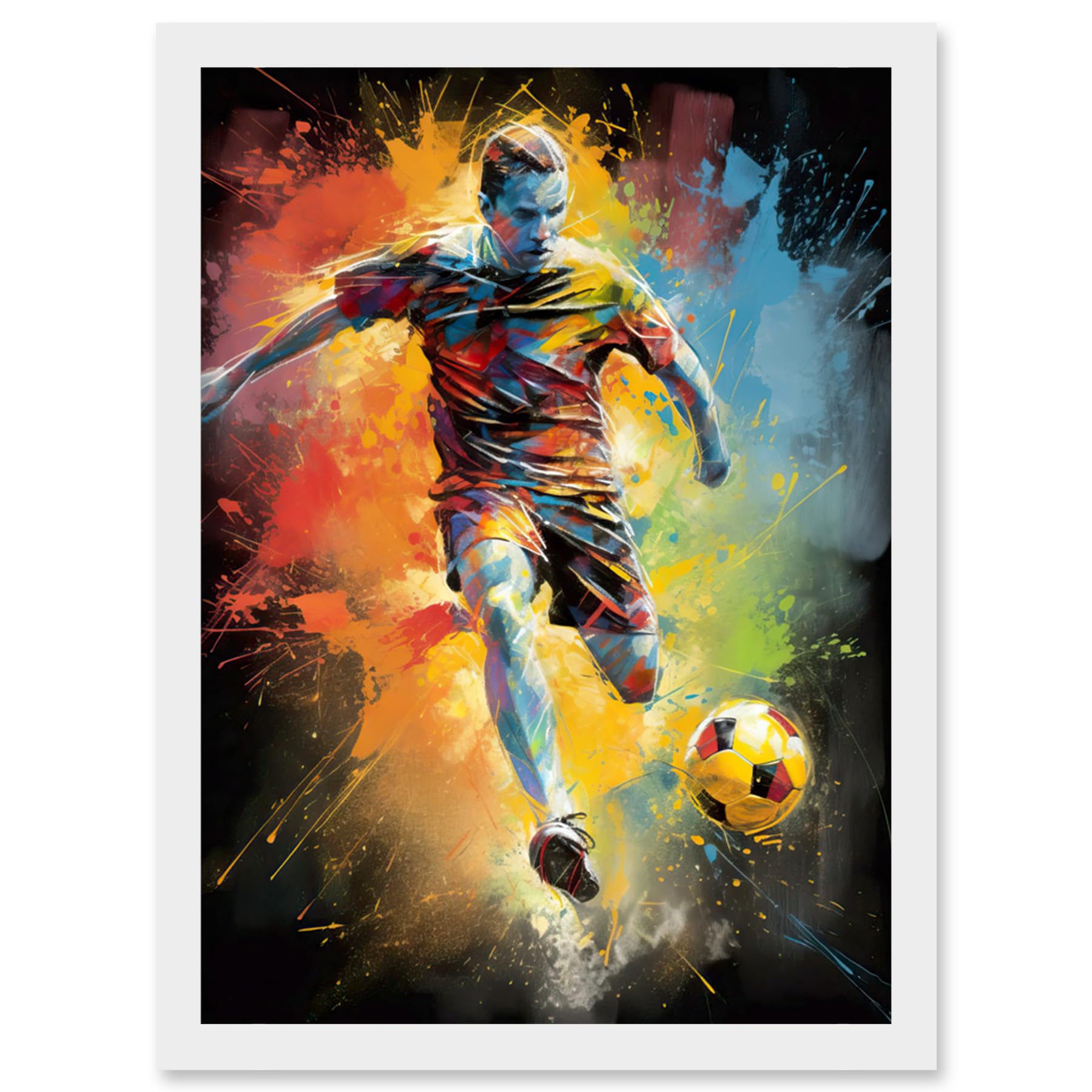 Artery8 Footballer About to Kick the Ball Vibrant Portrait Artwork Framed Wall Art Print A4