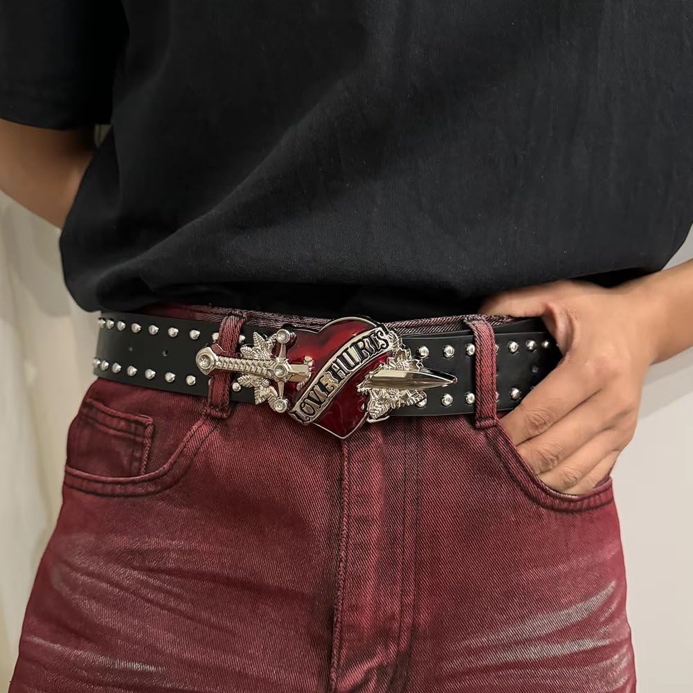 Unisex Red Heart Goth Belts Punk Studded Rivet Waist Belt  display picture 1