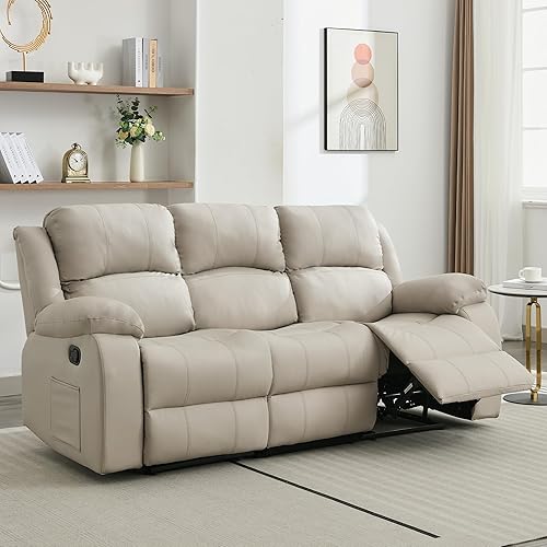 Reclining Loveseat Sofa Leather Recliner Sofa 3 Seater Couch for Living Room, Home Theater Seating(3 Seat,Beige)