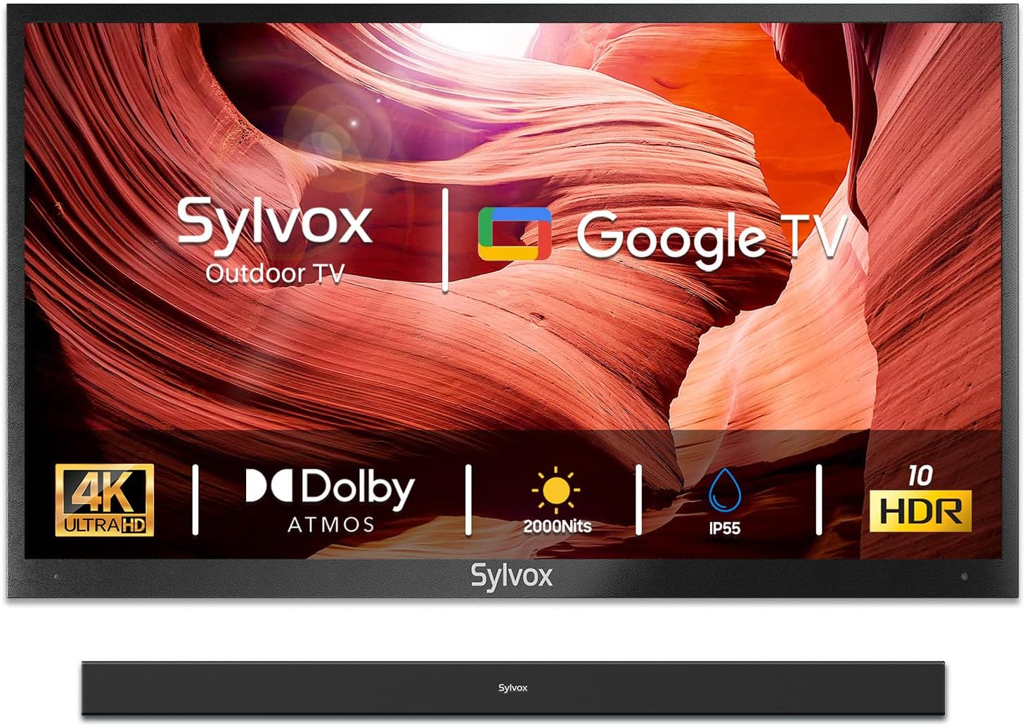SYLVOX Outdoor TV with Soundbar & Cover, 43 inch 2000 Nit Full Sun Smart TVs, Sunlight Readable, IP55 Waterproof, 4K TV for Outdoor Households or Commercial Places