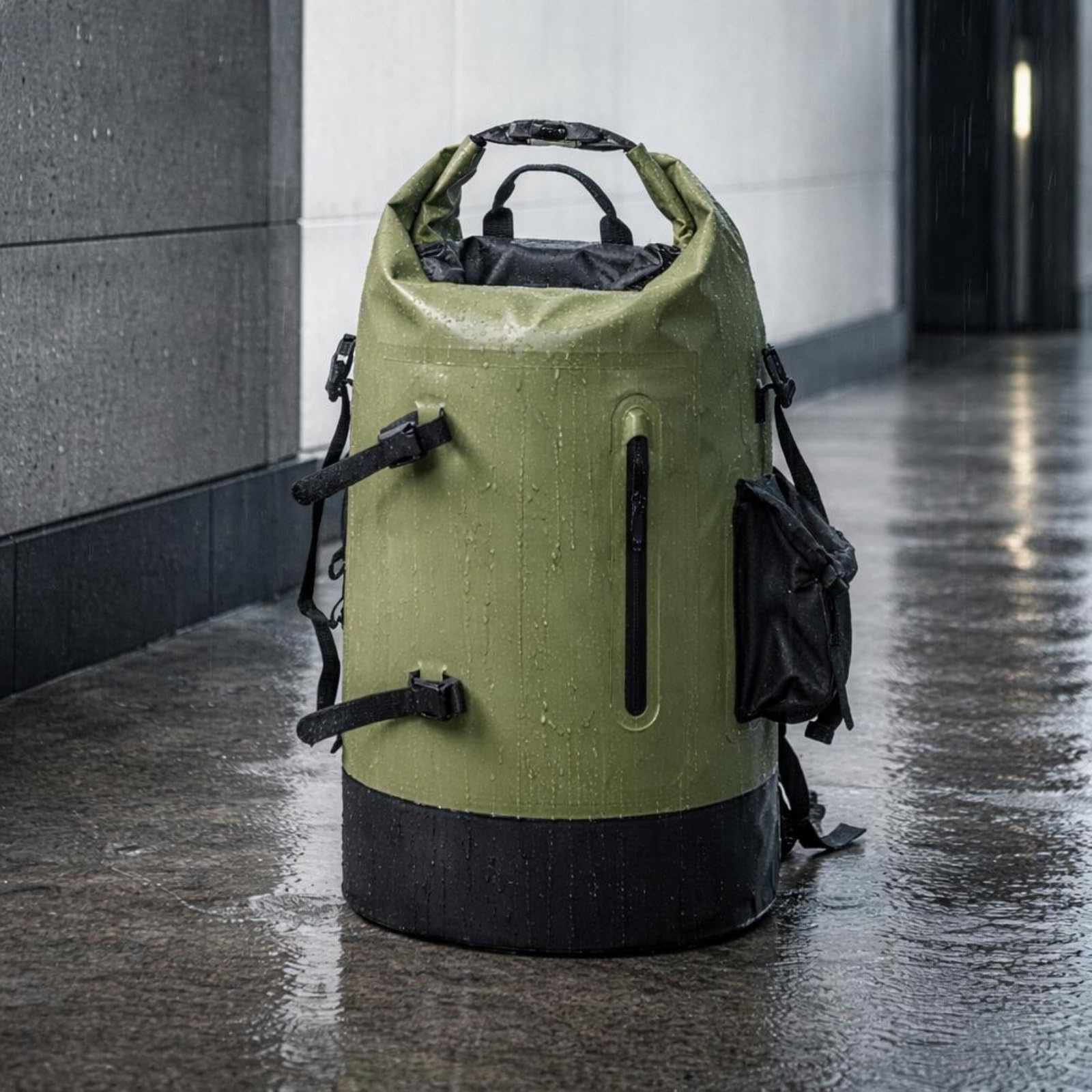 Zaino Impermeabile Outdoor Rotolo Borsa Stagna da Avventura PVC 500D con Chiusura Rotolo E Tasca Frontale Adatto per Canottaggio, Nero, Nero, 32x48x16 Cm, 20L