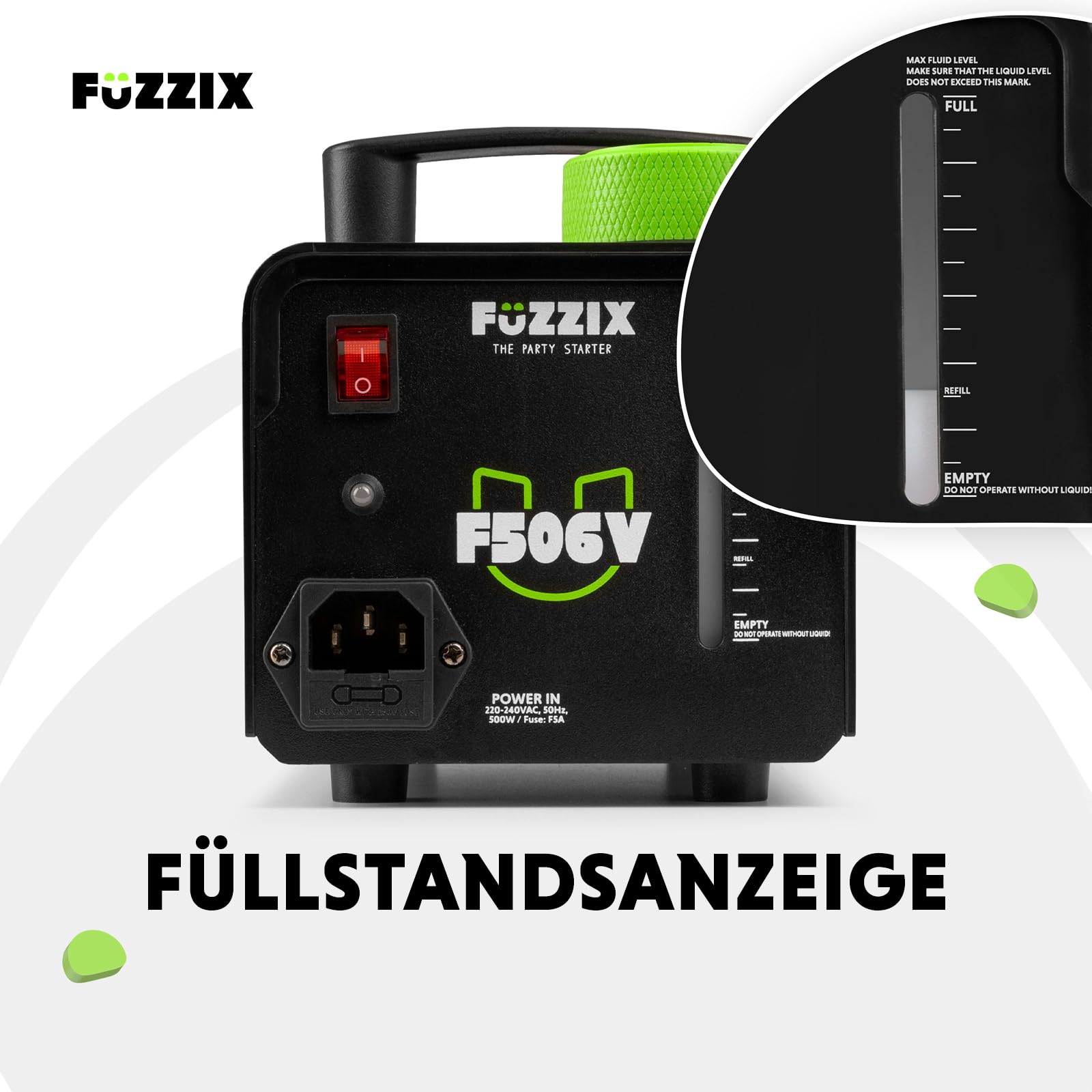 Fuzzix F506V - Vertikale Nebelmaschine Mini mit Fernbedienung & LED Lichteffekt, Smoke Machine mit 500 Watt, Rauchmaschine Party für Hochzeiten, Nebelmaschine Halloween, Fog Machine in Schwarz
