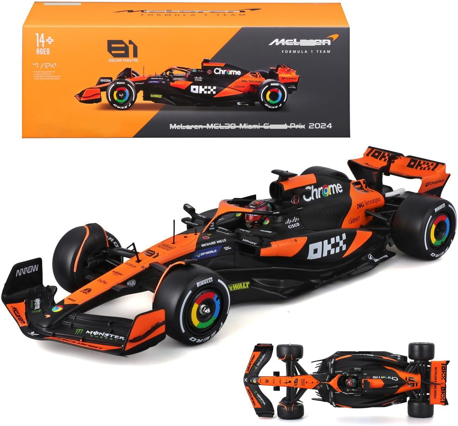 HTLNUZD 2024 1/24 MCL38#81 Miami GP Oscar Formula 1 Diecast Champion Collectible Model Car - Adults