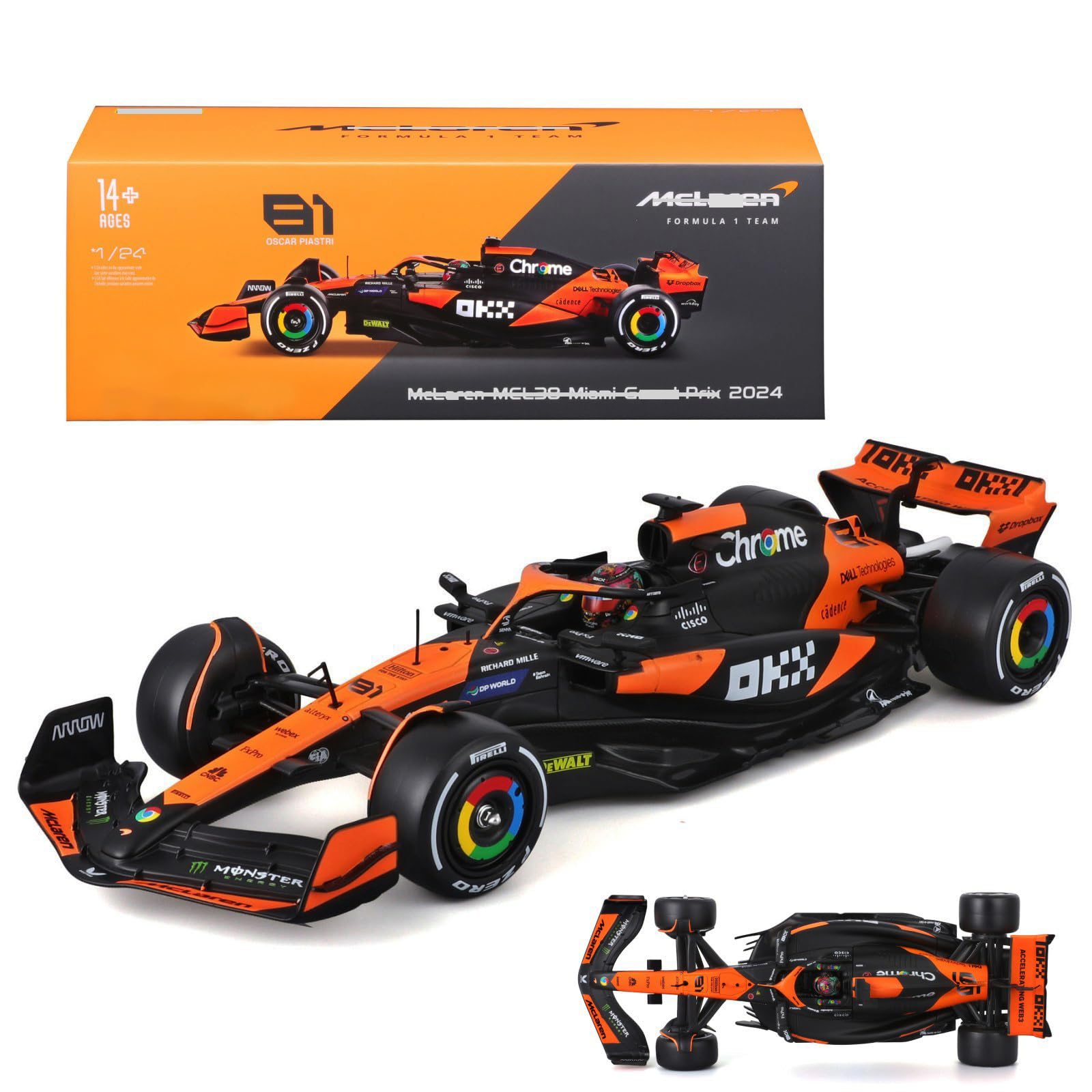 HTLNUZD 2024 1/24 MCL38#81 Miami GP Oscar Formula 1 Diecast Champion Collectible Model Car - Adults