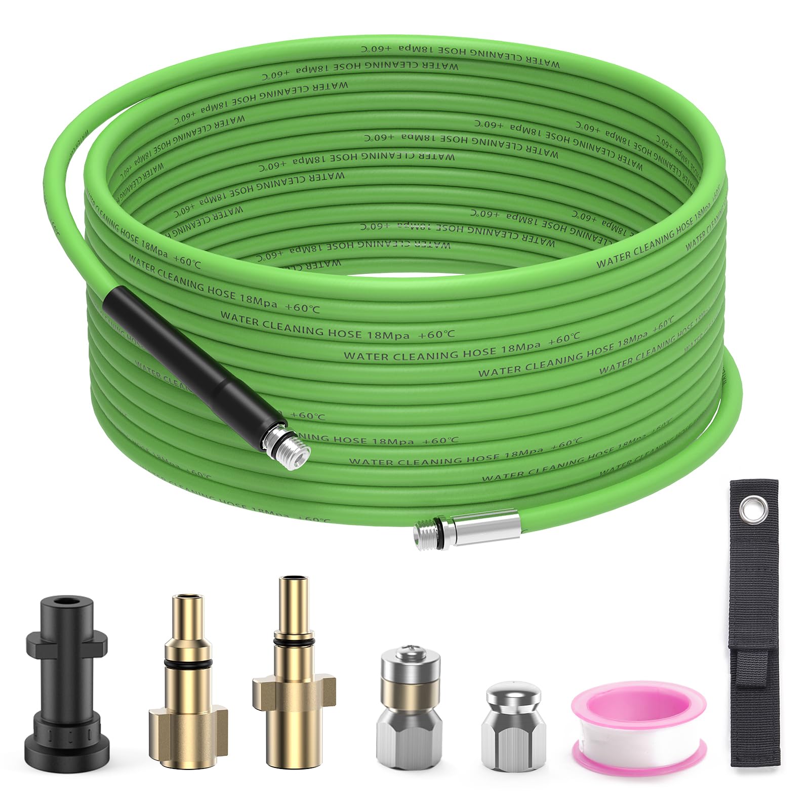 15M Pressure Washer Drain Pipe Hose Cleaning Kit for Karcher K2 K3 K4 K5 K6 K7 Serie, Tube Unblocker Sewer Jetter Hose with Jet Nozzle and Rotating Jet Nozzle,Adapter for LAVOR Bosch AQT (Green)
