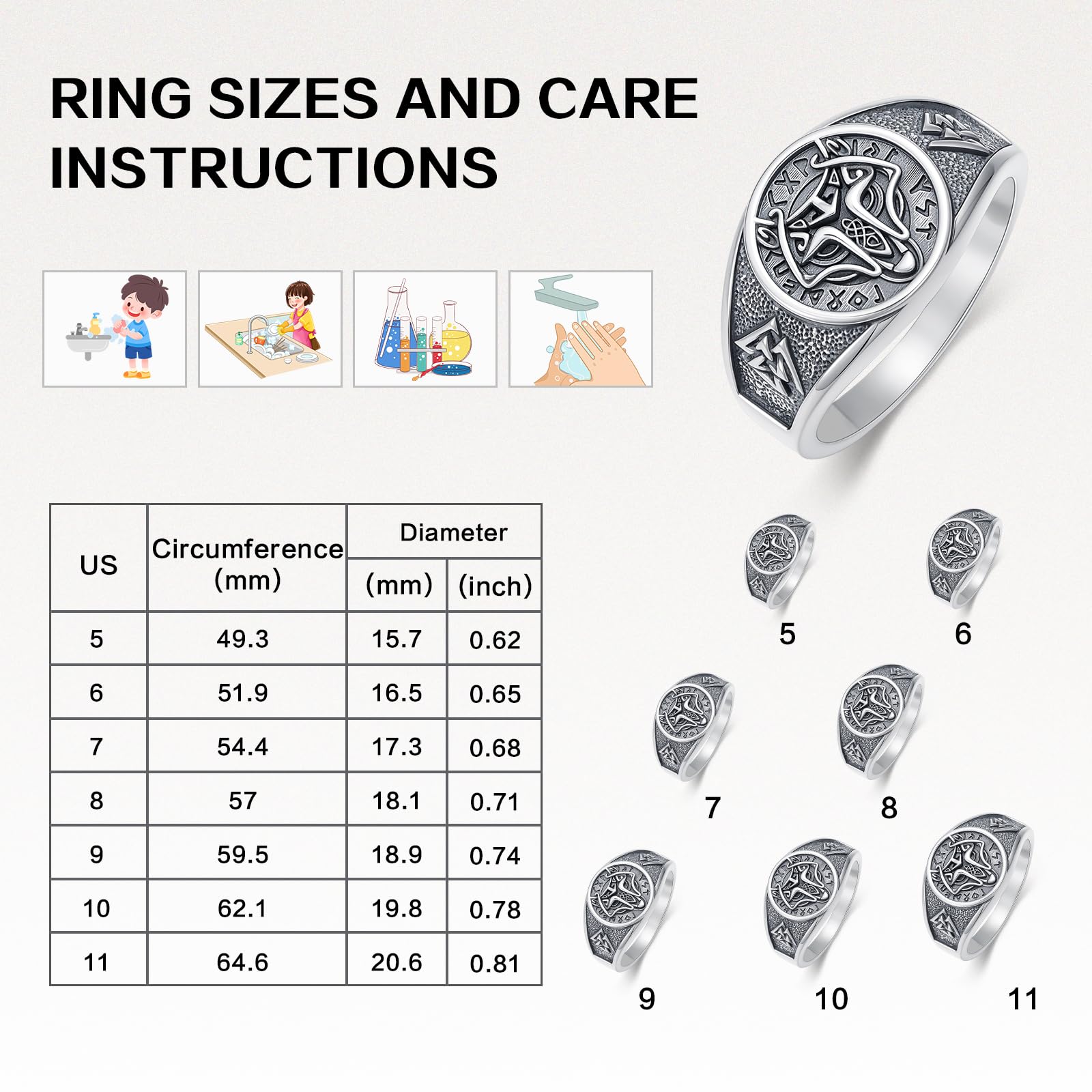 925 Sterling Silber Klotzige Wikinger Ringe für Männer Norse Wolf Ring Oxidiert Oldtimer Wikinger Keltischer Schmuck Geschenke für Ehemann Freund Vater Bruder Freund