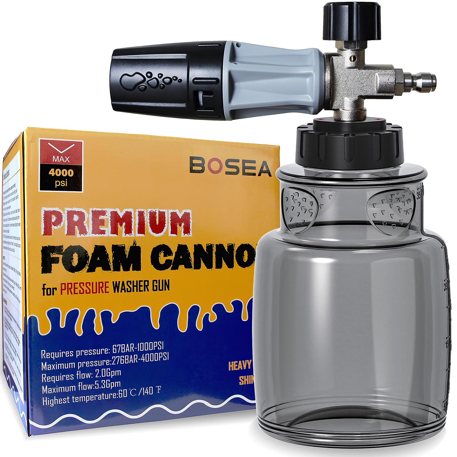 BOSEA Cannone in schiuma di alta qualità per idropulitrice, rame nichelato, durevole, schiuma densa, spruzzatore di sapone per lavaggio auto, lancia schiuma a pressione, dispenser di sapone con