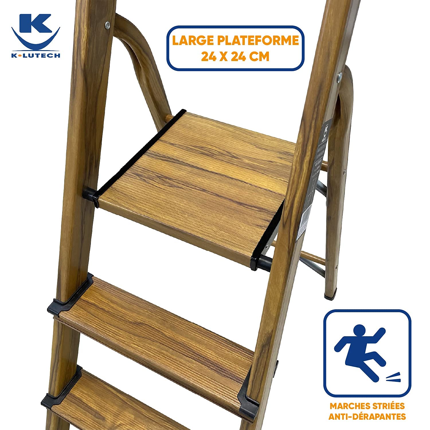 KELI - Escabeau Domestique, Marchepied, Fabriqué en Aluminium Finition Bois (Chêne Naturel) (5 Marches (Hauteur de Travail 2,47))