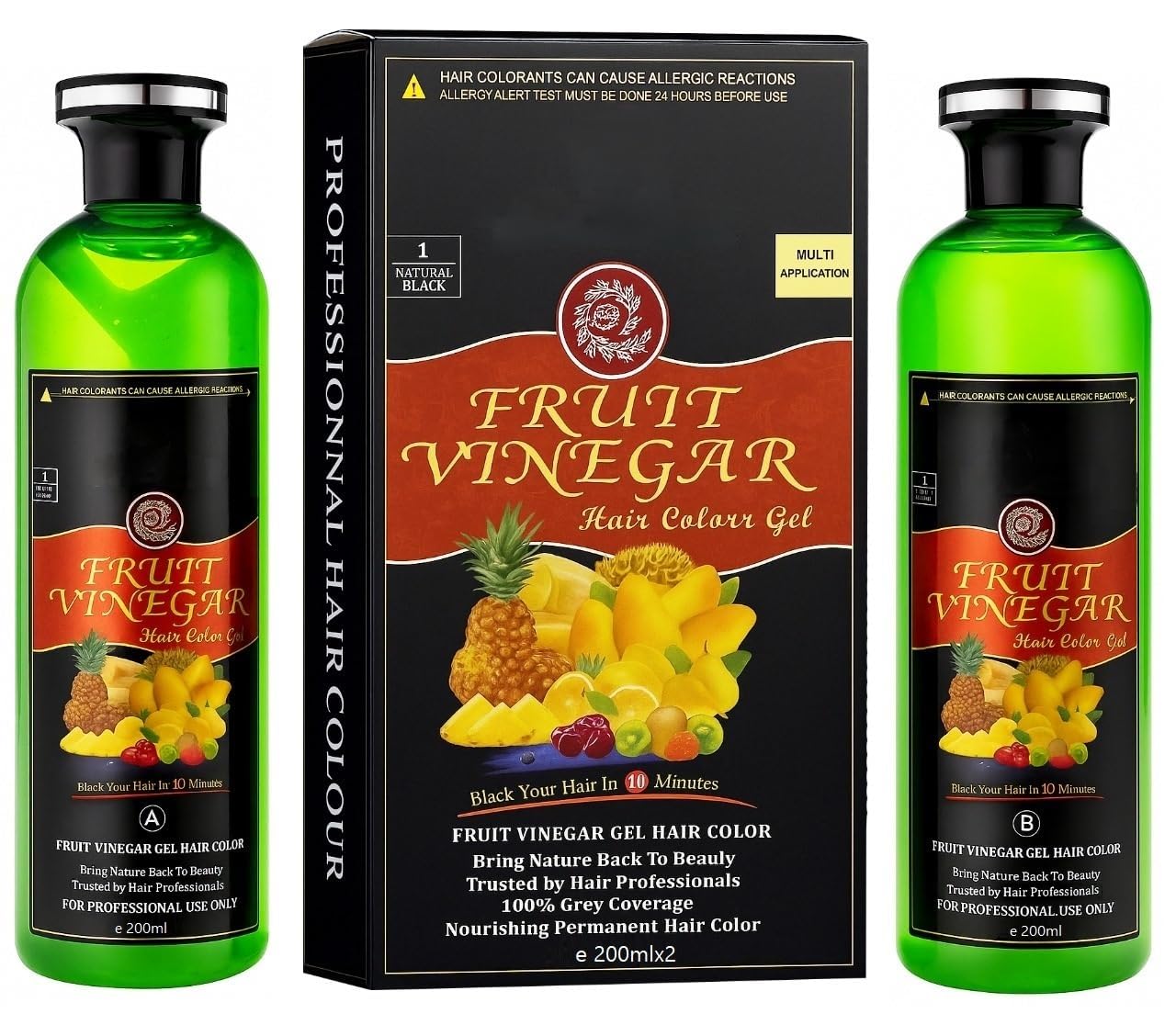 Hair Dye Color for Both Men, Women, Natural & Ammonia Free Color Dye (Black, 200ml×2)