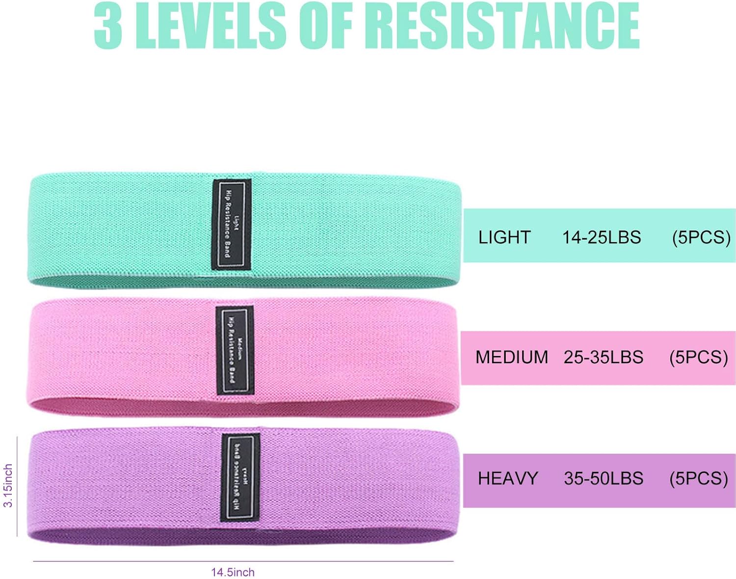 15 Pcs Non-Slip Fabric Resistance Bands for Women & Men - Booty Bands Set for Legs, Butt, Glute Workouts at Home Gym, Yoga, Pilates