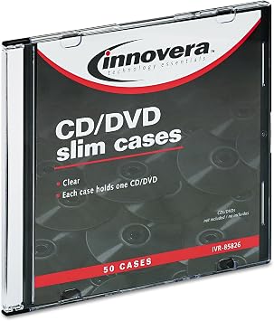 Innovera 85826 CD/DVD Polystyrene Thin Line Storage Case, Clear, 50/Pack