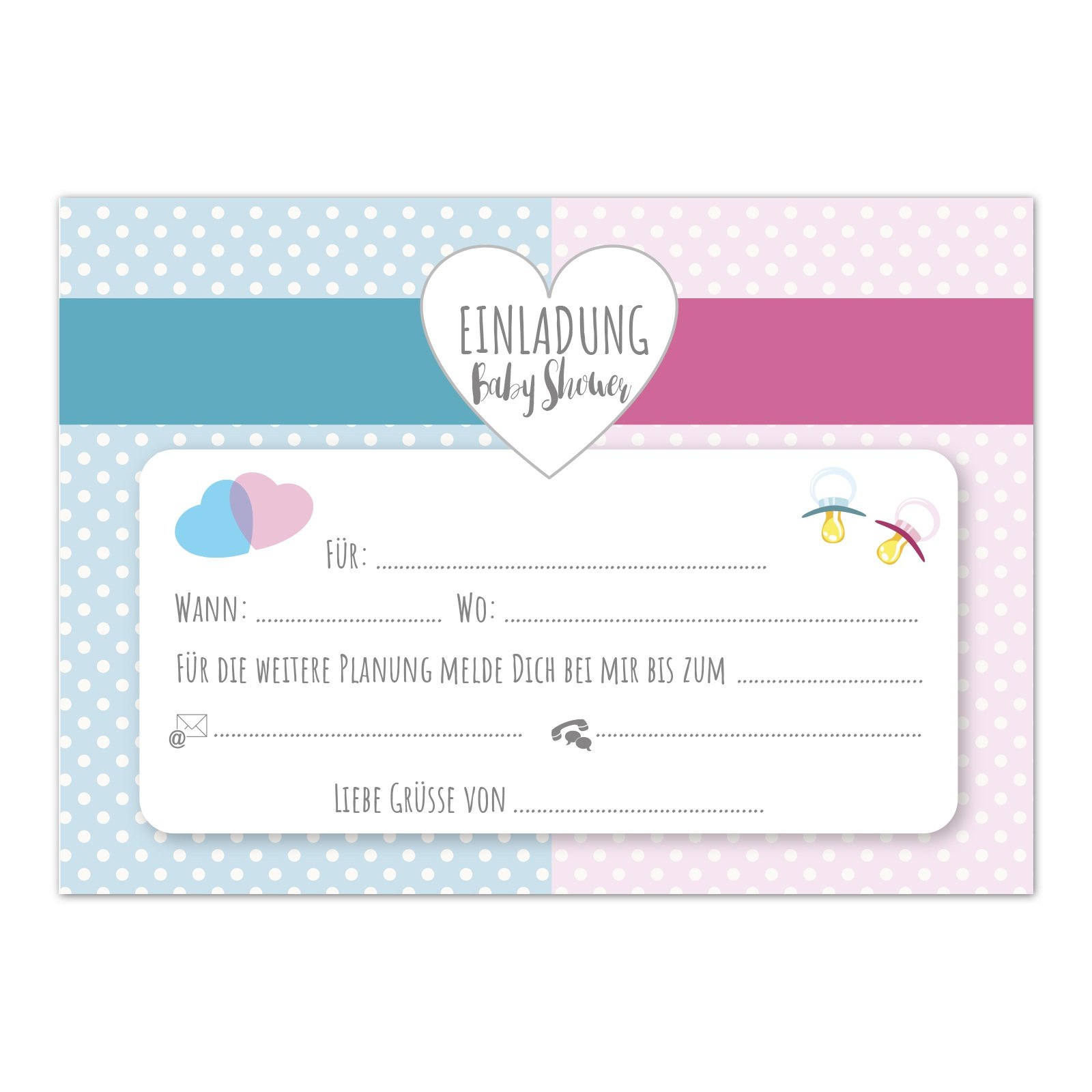 Babyparty Einladungskarten 25 Stück - Mit Umschlägen, Team Rosa Oder Blau, 12,7x17,8 Cm, Personalisierbar