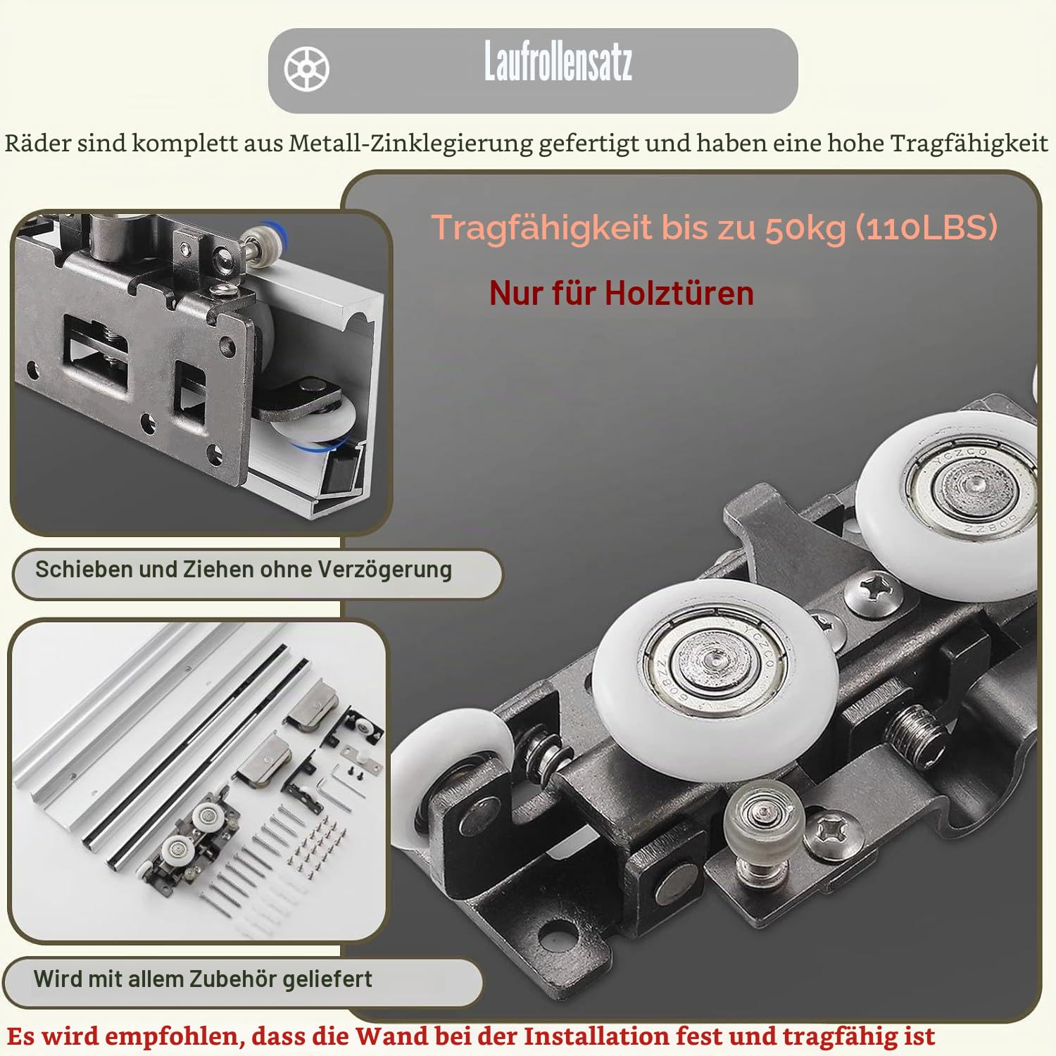 Schiebetür-Kit - versteckte Schiebetür-Hardware mit weichem Schließen, unsichtbarer Schiebetür Ghost Tür-Kit für eine Holztür, Scheune Tür Schiene,1.2m/3.9ft