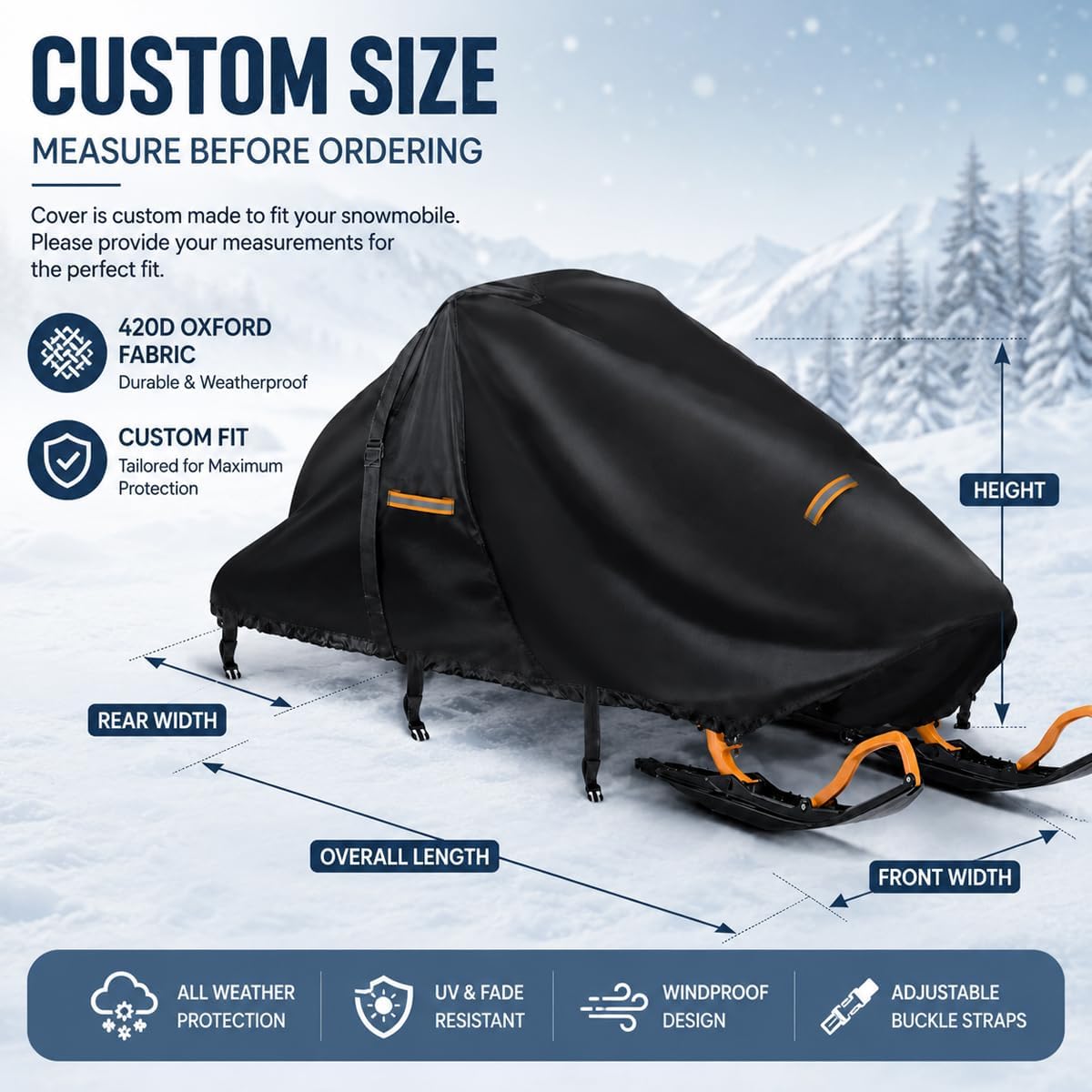 420D Snowmobile Cover for Polaris INDY XC 137 2017–2026, Water Resistant Windproof All Weather Snowmobile Protector with Reflective Strips & Breathable Vents