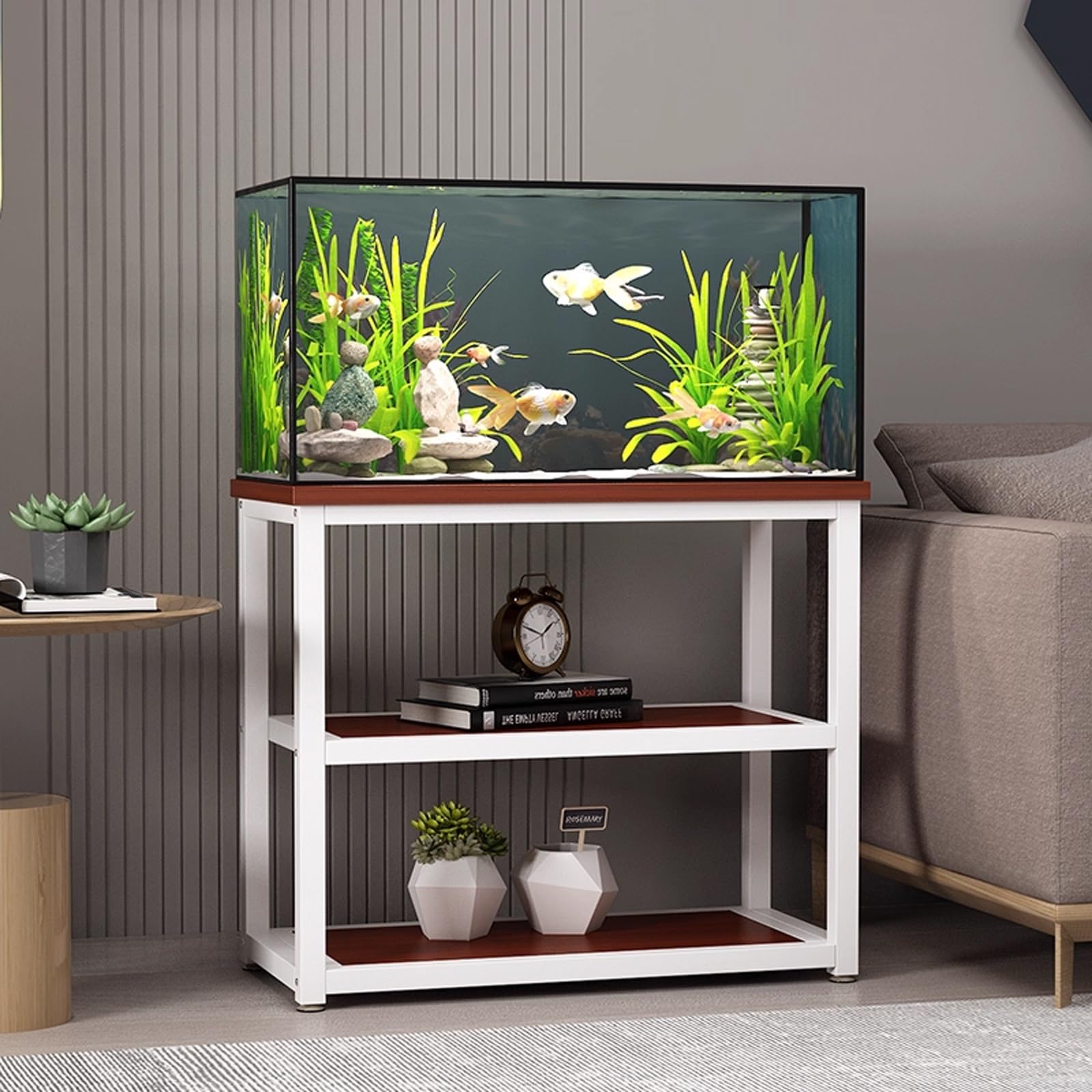 Modern Minimalist Fish Tank Stand, Metal Aquarium Stand, Sleek Design with Dual-tier Storage, Easy to Install, Perfect for Home and Office Use(Style D,27.6x15.7x27.6in)