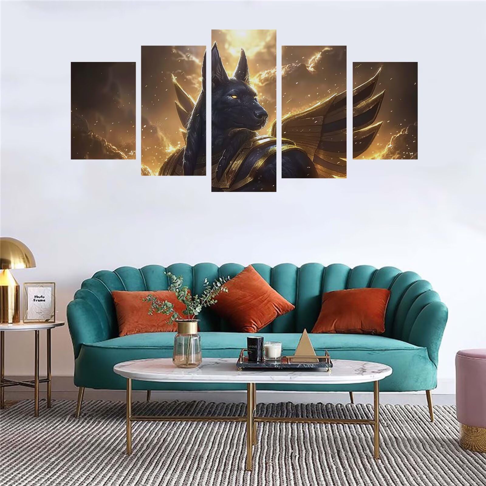 Diamentowe malowanie 5 sztuk Egipt Anubis diamentowy obraz dla dorosłych, haft diamentowy dla dorosłych duży format puzzle sztuka, ścieg krzyżykowy zestaw do dekoracji sypialni Boże Narodzenie 165 x