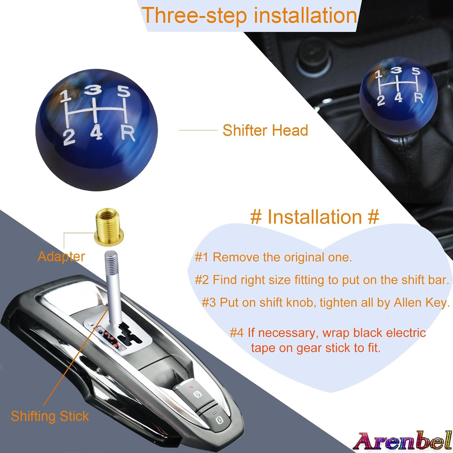 5 Speed Ball Gear Shift Knobs Car Racing Shifter Lever Stick Handle Replacement Fit Most Automatic Manual Vehicles