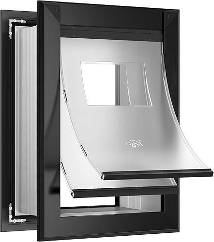 Sammak Puerta grande para perro para pared, puerta resistente para perros con marco de aluminio y túnel telescópico, dos solapas magnéticas y dos