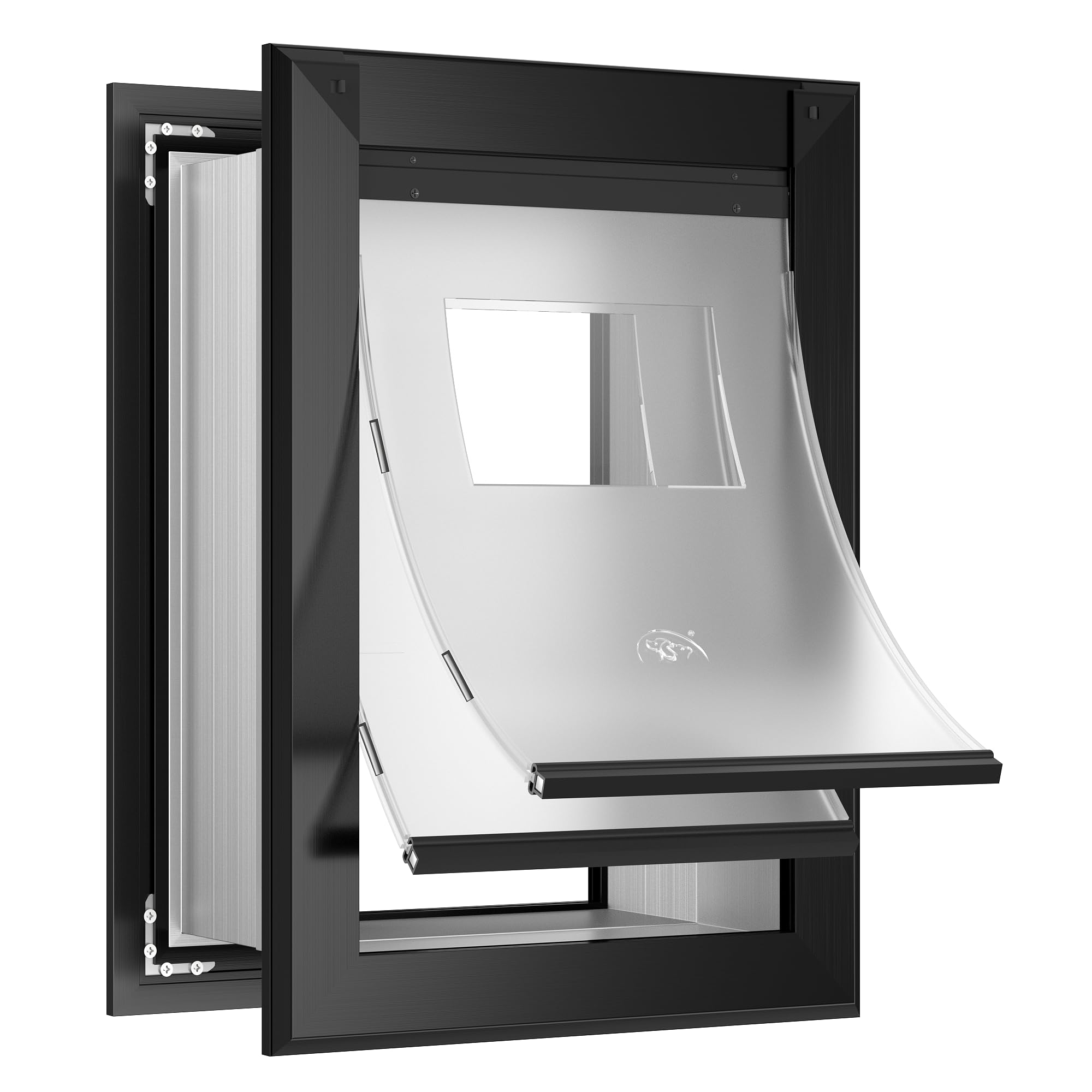 Sammak Extra Large Dog Door for Wall, Heavy Duty Dog Door with Aluminum Frame and Telescoping Tunnel, Two Magnetic Flaps and Two Sliding Lock Panels,