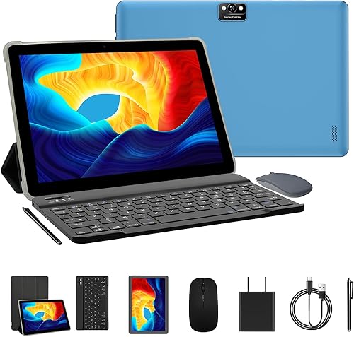 NEWISION Tablet Android de 10 pulgadas, 64 GB+7 (3+4 expandir) GB1 TB expandible, batería de 6000 mAh, tableta PC 2 en 1 con teclado, funda y ratón,