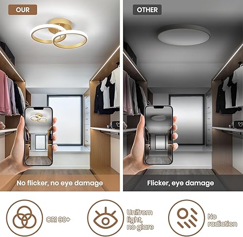 Miniatura 3 de CANEOE Lámpara LED para pasillo, 6000 K, luz blanca fría moderna de techo, lámparas de techo cuadradas doradas para pasillo, sala de estar,