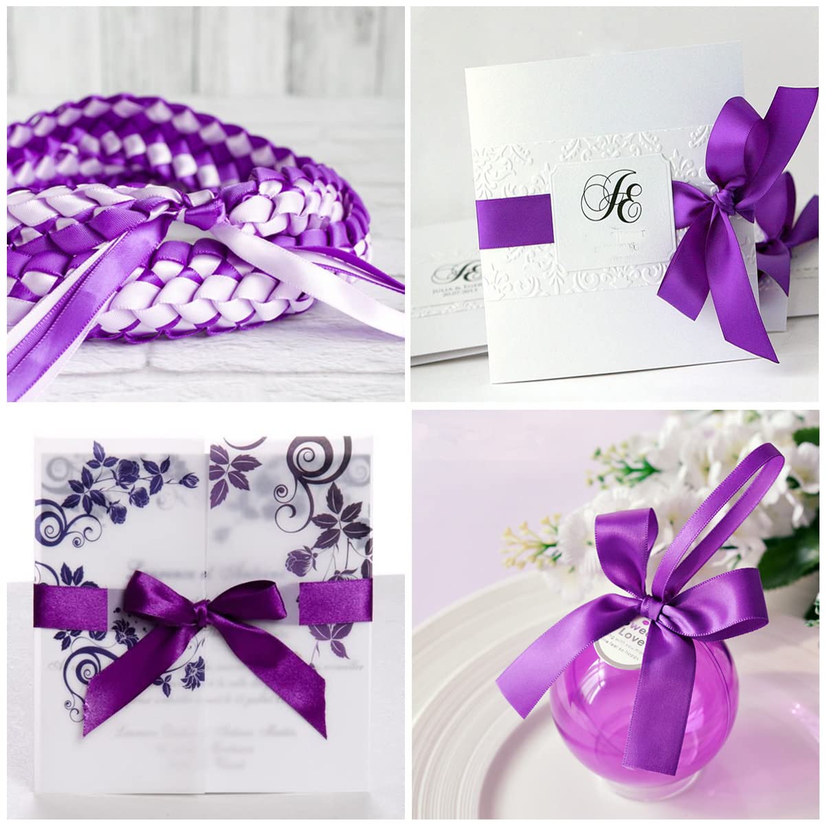 4 Rouleaux Ruban Satin Violet 22m X 10mm - Ruban Cadeau Mariage Et Décoration