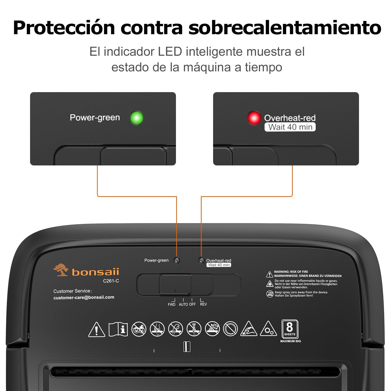 Bonsaii P4 Destructora de Documentos, 8 Hojas Corte Cruzado, C261-C | Trituradora de Papel 5x14mm, para Hogar y Oficina, Papelera 16L, Protección contra Sobrecalentamiento