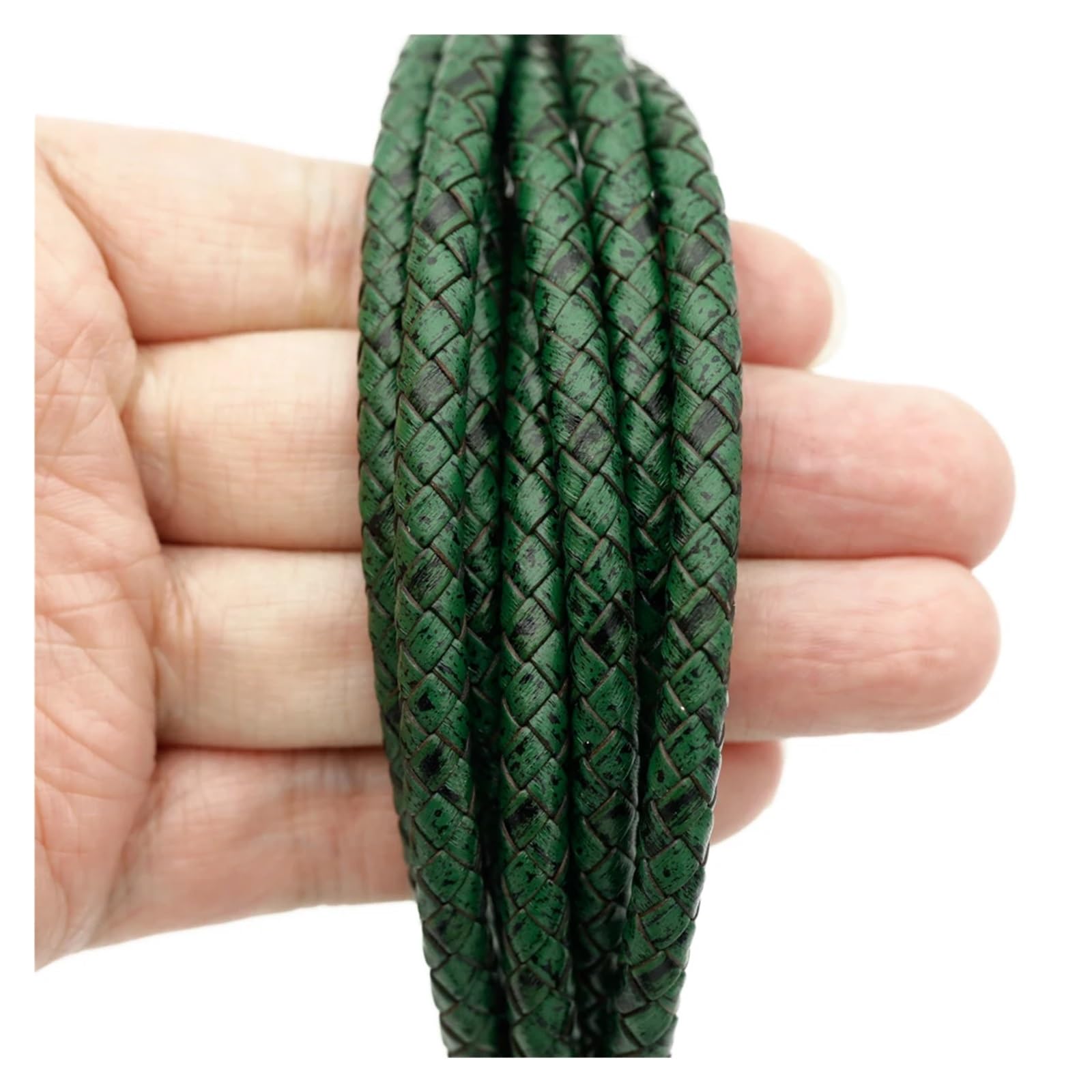 Genuine Braided Leather Cord 2meters Braided Leather Bracelet Findings 6mm Round Cord String Rope DIY Necklace Making(Green)