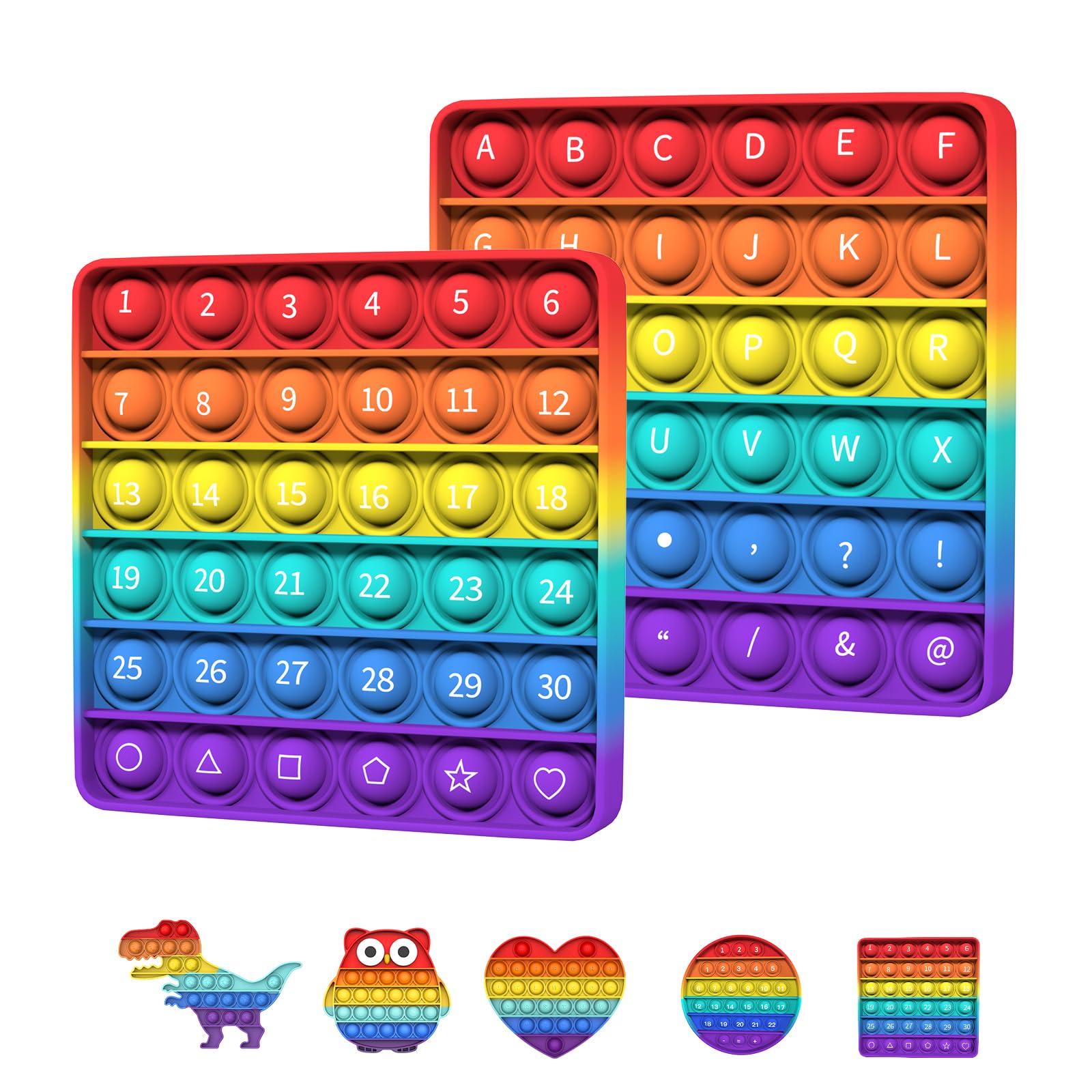 Bdwing Push and Pop Bubble Sensory Fidget Toy, Silicone Letters&Numbers Learning Toy Sensory Fidget Toy, Anxiety Relief Finger Toys, Autism (Square)