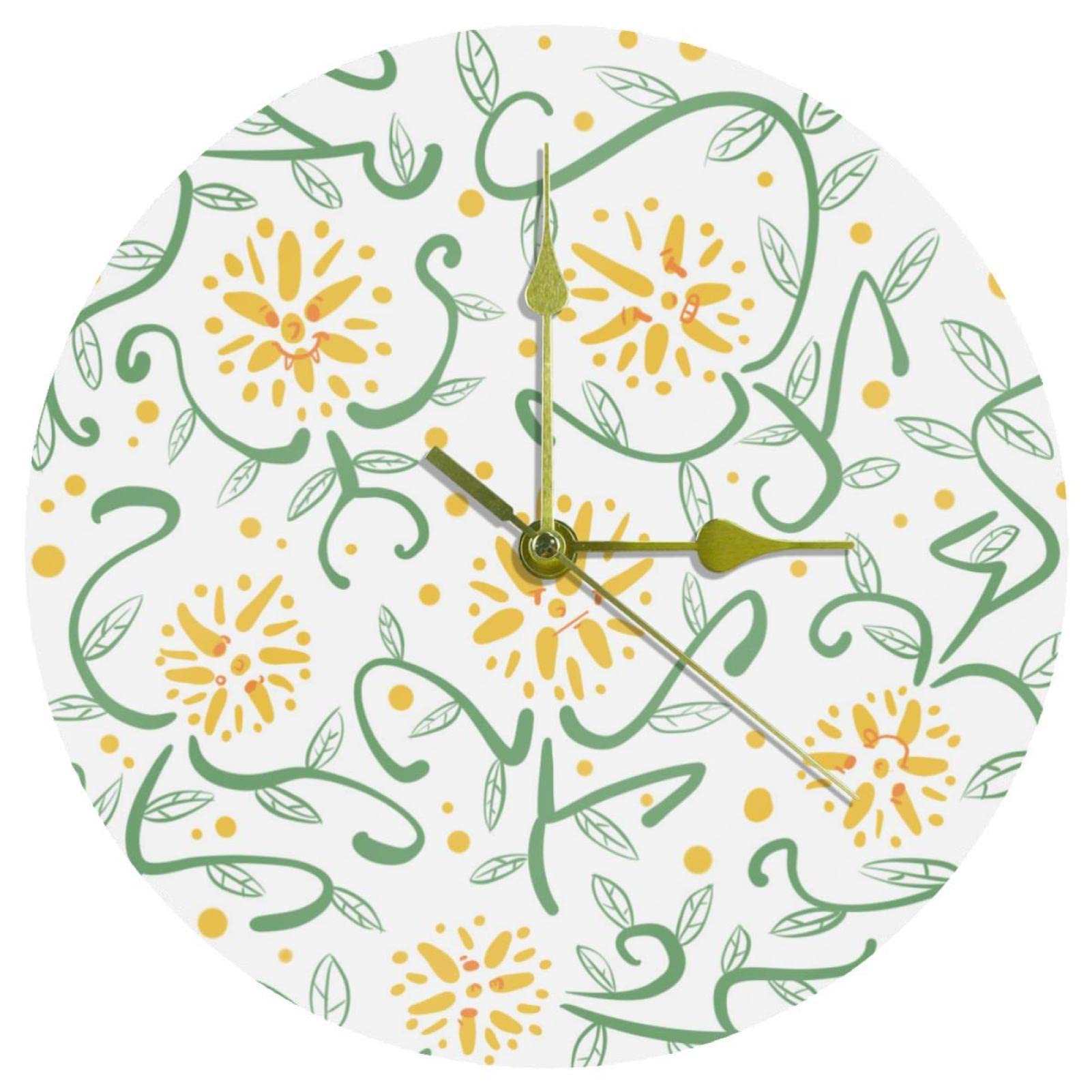 Horloge murale en acrylique de 24 cm avec fleurs et mécanisme silencieux pour salon