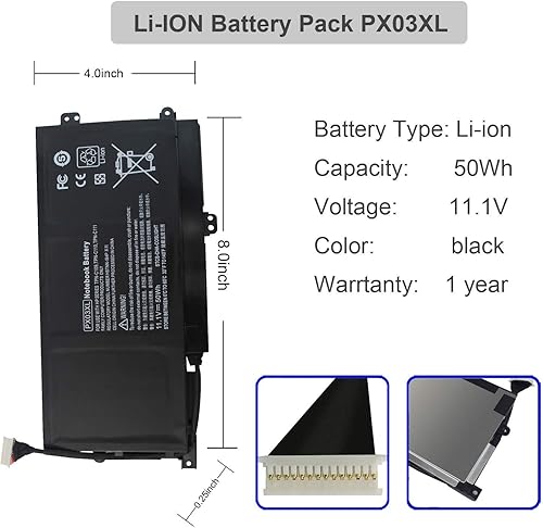 Miniatura 5 de Skyboy PX03XL - Batería para portátil HP Envy 14 Touchsmart M6 M6-K M6-k125dx M6-k025dx M6-k022dx M6-k015dx M6-k012dx M6-k010dx 14-k112nr 715050-001
