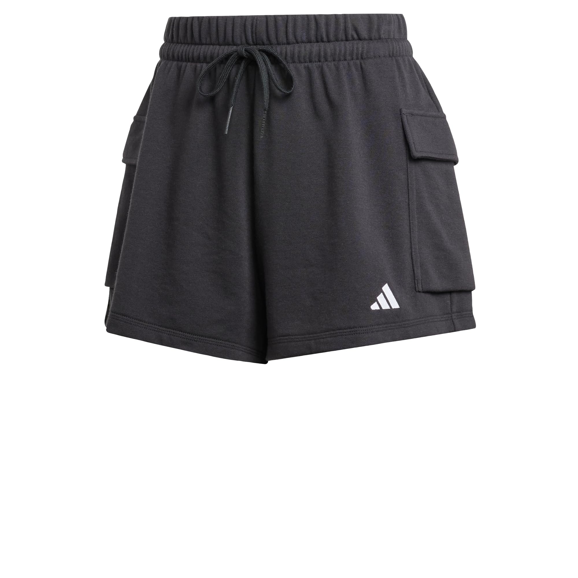 adidas Women's Essentials Small Logo French Terry Cargo Shorts, Black/White, L