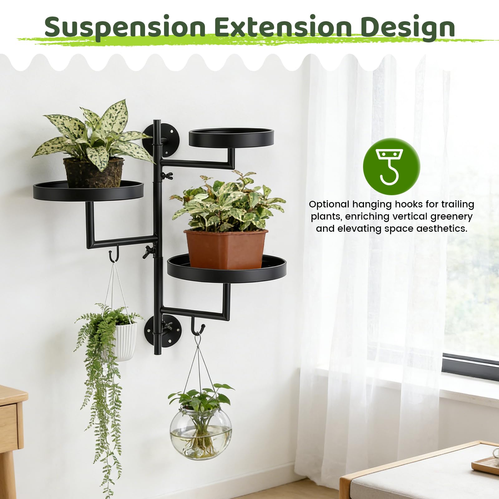 Estante giratorio de pared 3 niveles para plantas – Soporte metálico con rotación 180°, diseño salvaspacio, resistente al agua y óxido, fácil montaje – Ideal para ventana, balcón, salón y rincón