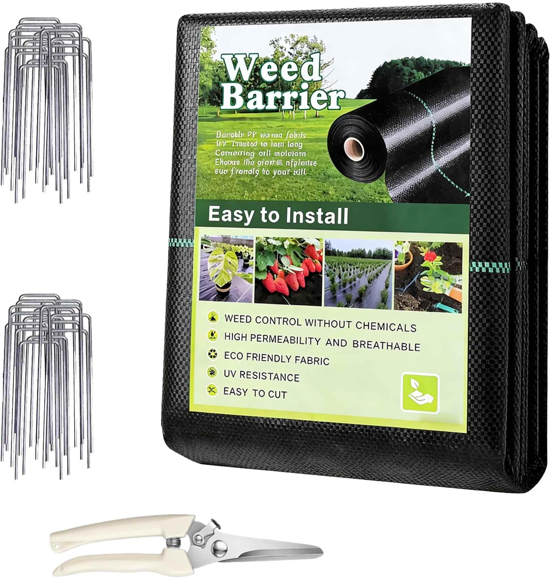 Weed Barrier Fabric Heavy Duty 4x50ft – Landscape Fabric with 20 U-Shaped Staples & Garden Scissors – Non-Woven Geotextile Ground Cover for Weed Control Garden Driveway & Patio