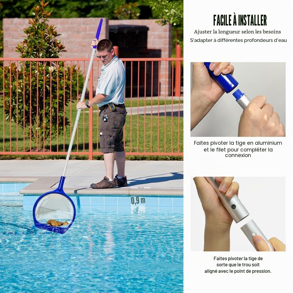 Epuisette Piscine Maille Extra Fine 141cm Filet avec Manche Telescopique