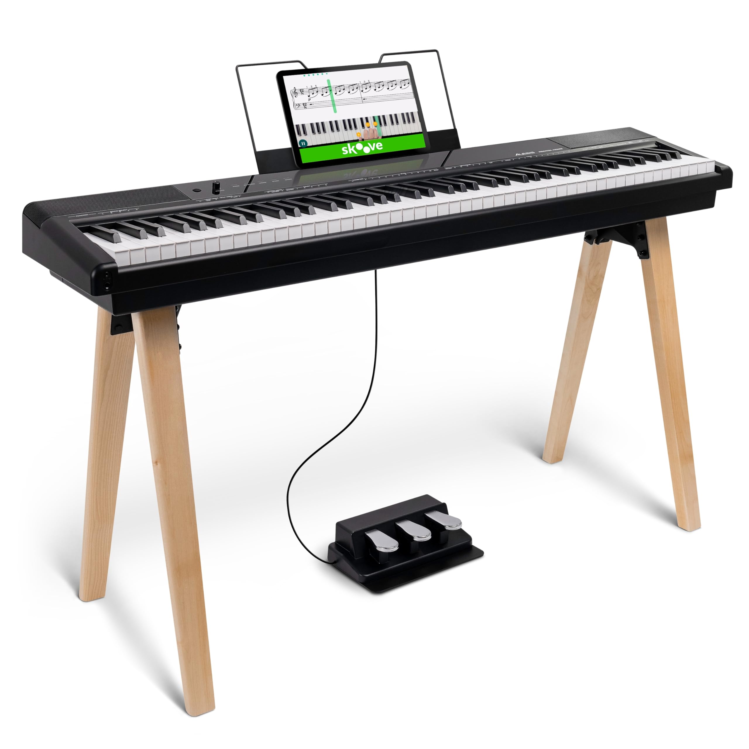 Alesis Recital Home Digital Piano with 88 Hammer Action Weighted Keys, Stand, Pedals and Lessons, Black