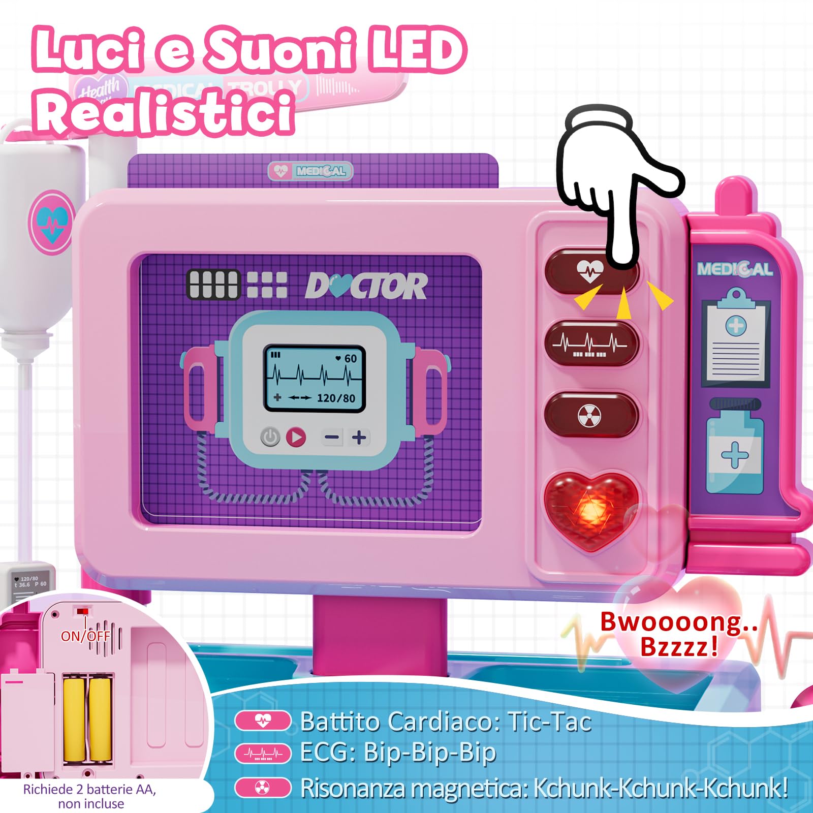 Lehoo Castle Kit Dottoressa Bambina, Carrello Medico Giocattolo, Valigetta Dottore Bambini, Kit Dottore Bambino, Regalo Bambina 3 Anni(Rosa)