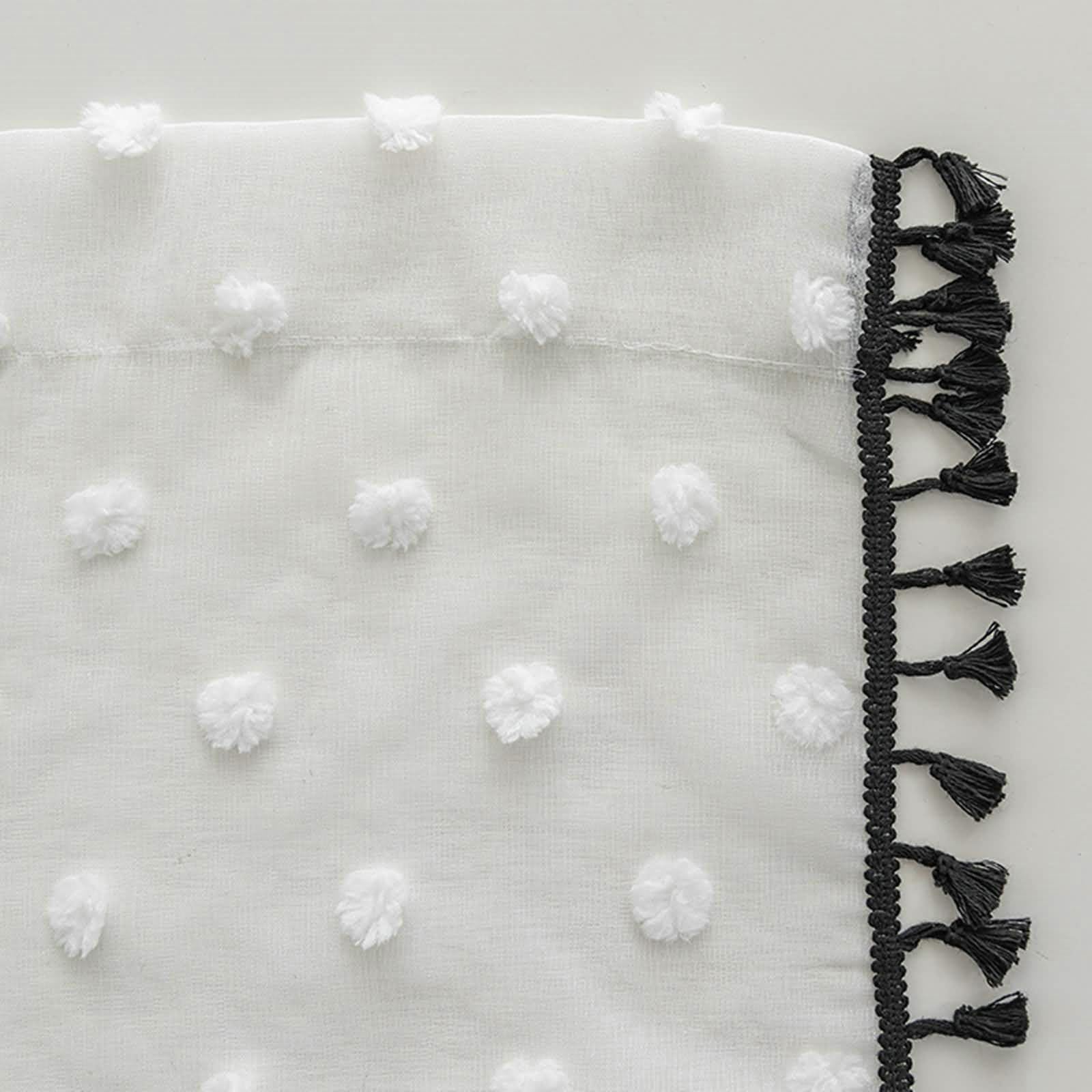 Gualiy Tende per Salotto Trasparenti, Tenda Camera Finestra 2 Pezzi 100x200CM con Pompon e Nappe Tenda Finestra Bianco Nero Tenda per Finestre a Vetro